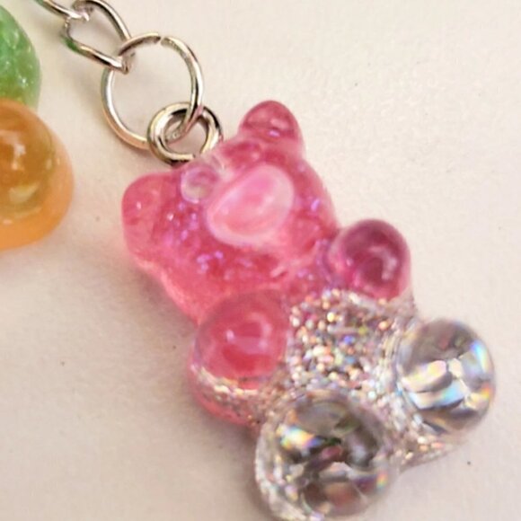 Handmade Green Orange Pink Silver Ombre Glitter Gummy Bear Keychain - Picture 4 of 7
